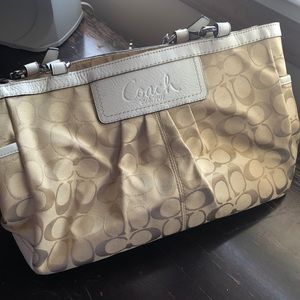 Coach Beige and White Handbag